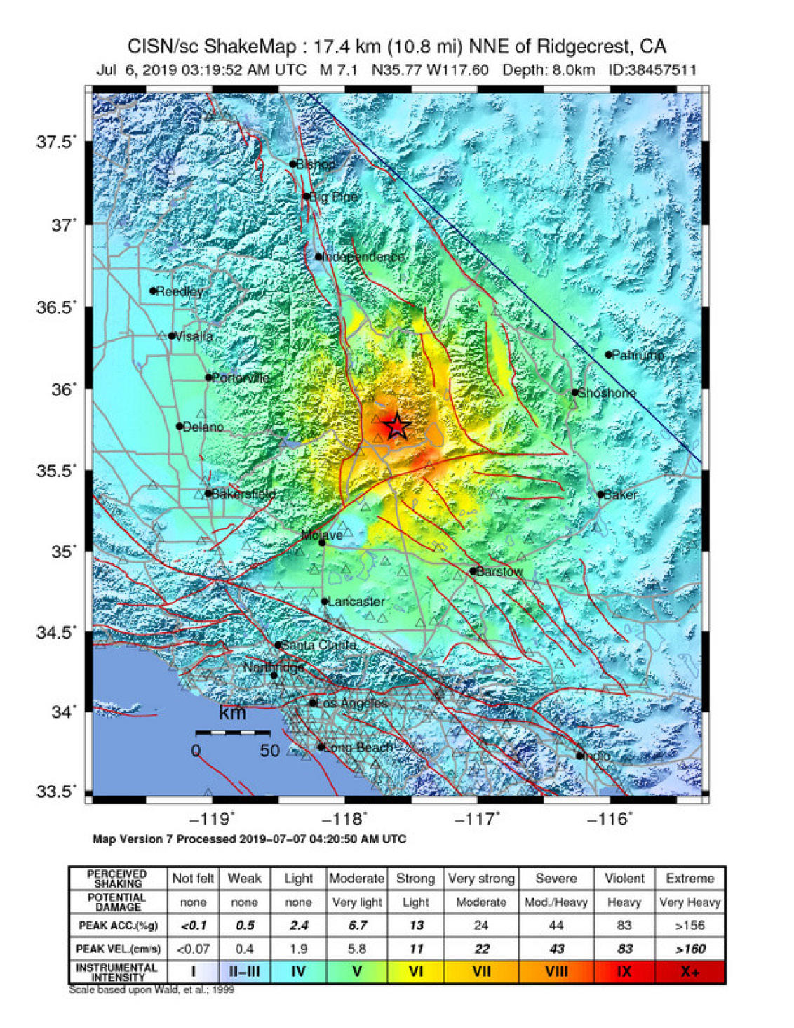 ShakeMap for the M7.1 July 5, 2019 Earthquake near Ridgecrest
